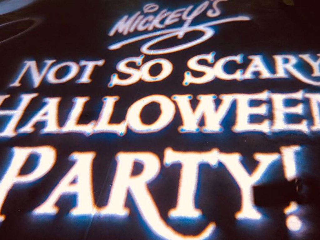 text saying mickey's not so scary halloween party