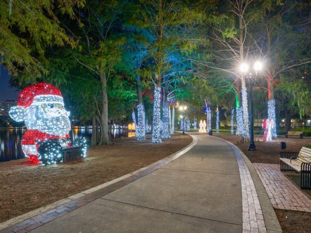 Early Morning Lake Eola Park During the Christmas Holiday Season in Downtown Orlando Florida